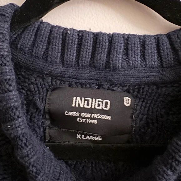 Indigo Men's Navy Cable Knit Crewneck Sweater - Picture 2 of 2